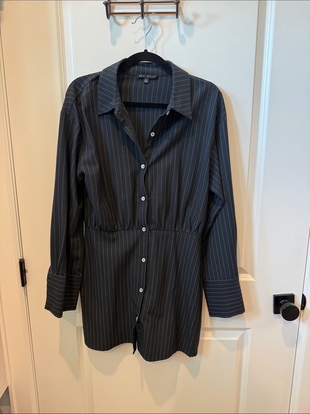 Blue Blush Black Pinstripe Button-Down Shirt Dress